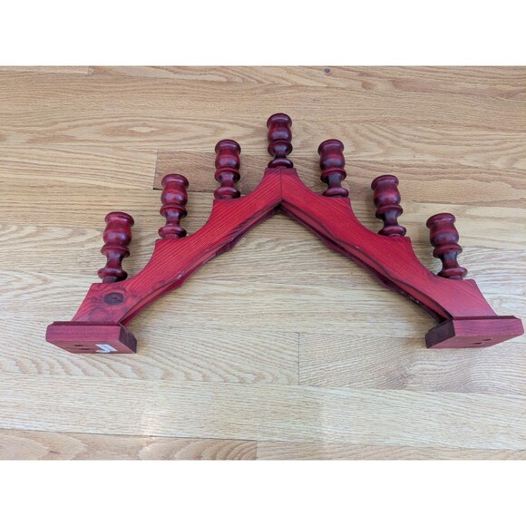Vintage Swedish Red Wooden Candelabra Folk Art Candlestick 7 Light 18'' - Picture 3 of 8